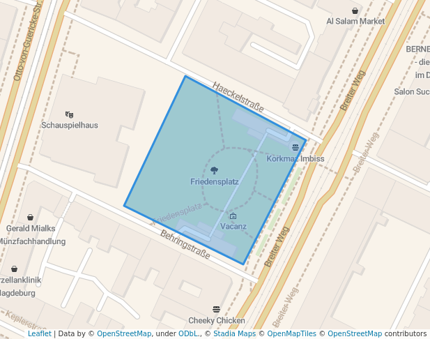 walking in Friedensplatz map in Magdeburg