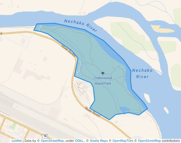 walking in Cottonwood Island Park map in Prince George