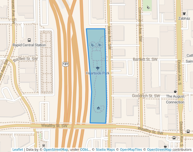 walking in Heartside Park map in Grand Rapids