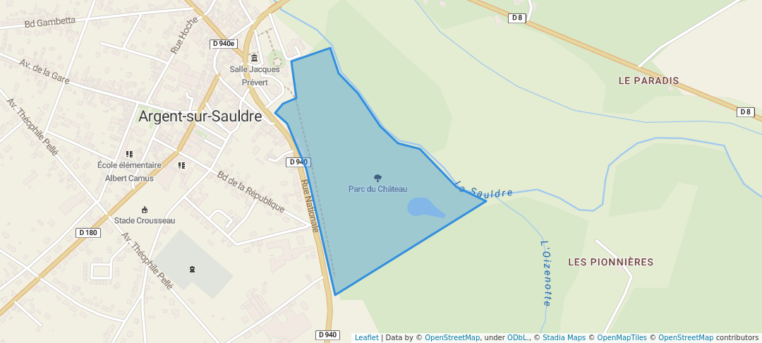 walking in Parc du Château map in Argent-sur-Sauldre