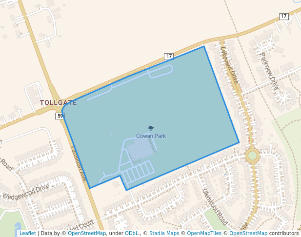 walking in Cowan Park map in Woodstock