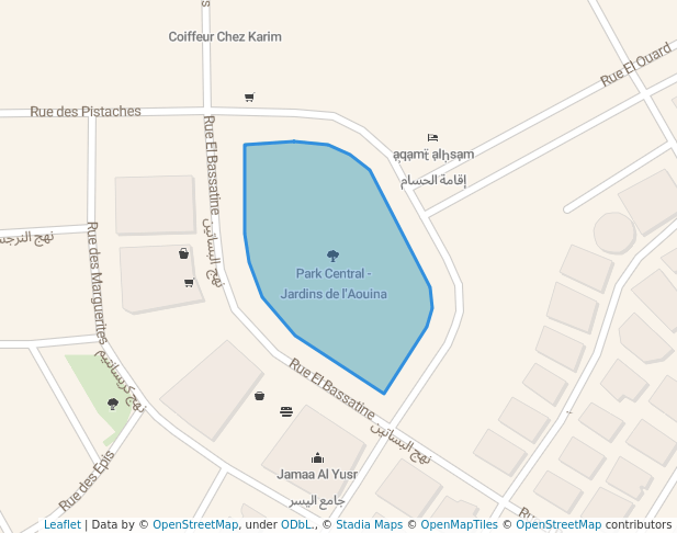 walking in Park Central - Jardins de l'Aouina map in Tunis