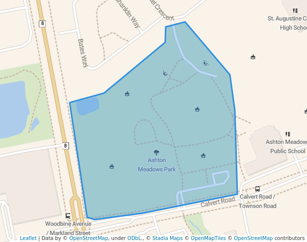 walking in Ashton Meadows Park map in Markham