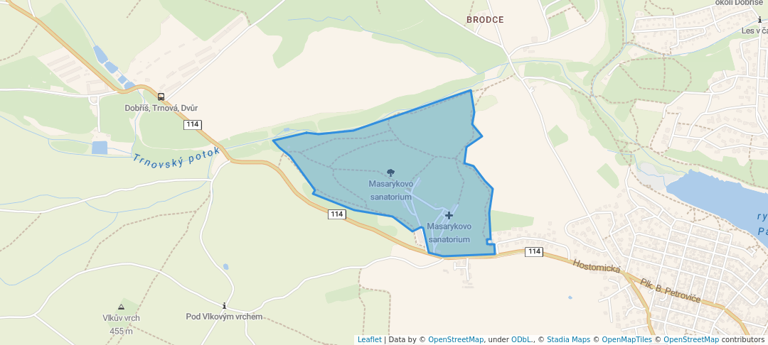 walking in Masarykovo sanatorium map in Dobříš