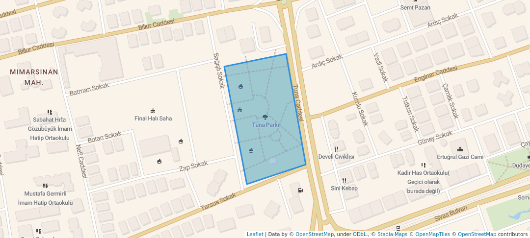 walking in Tuna Parkı map in Kayseri