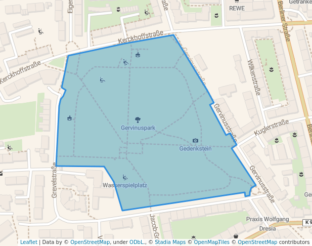 walking in Gervinuspark map in Essen