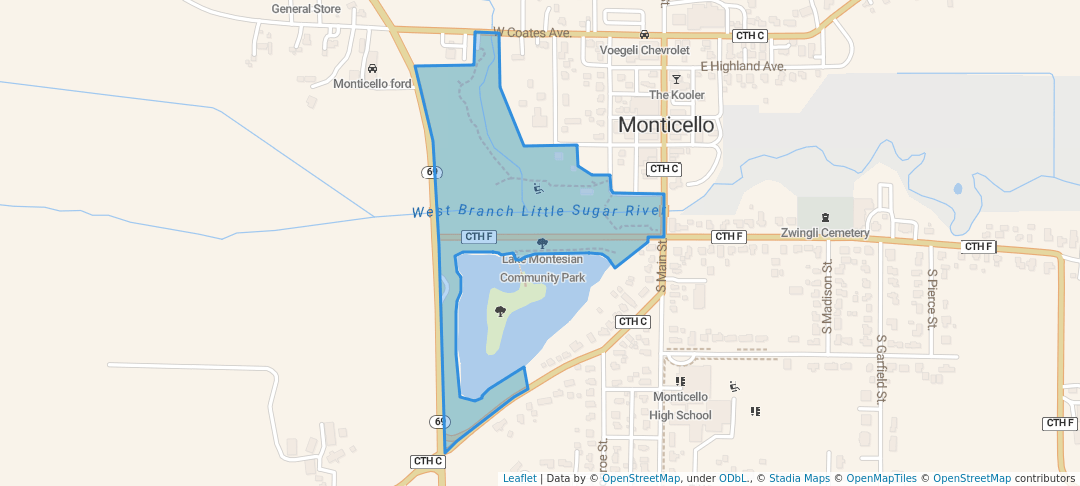walking in Lake Montesian Community Park map in Monticello