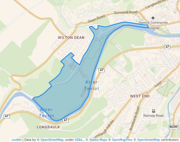 walking in Wilton Lodge Park map in Hawick