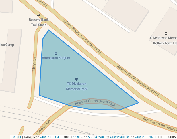 walking in TK Divakaran Memorial Park map in Kollam