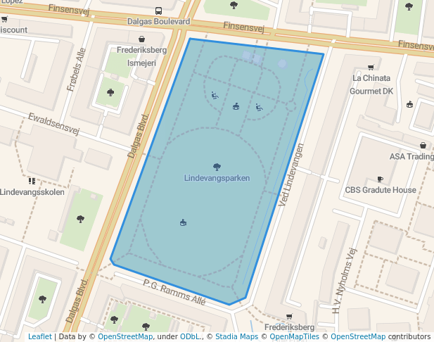 walking in Lindevangsparken map in Frederiksberg