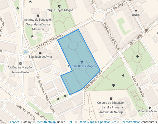 walking in Parque Reyes Magos map in Alcalá de Henares