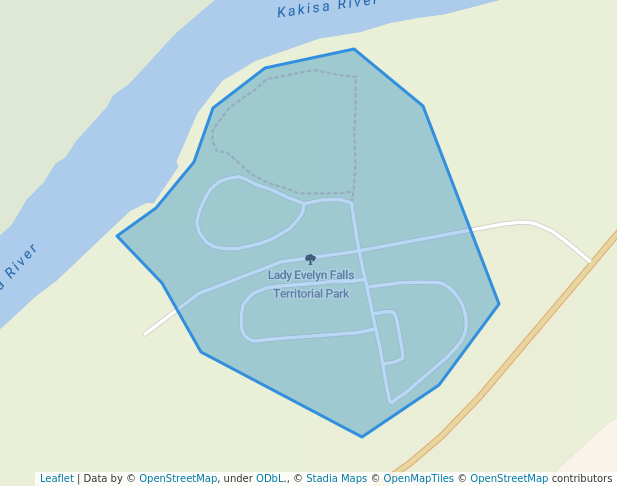 walking in Lady Evelyn Falls Territorial Park map in Kakisa