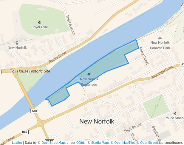 walking in New Norfok Esplanade map in New Norfolk