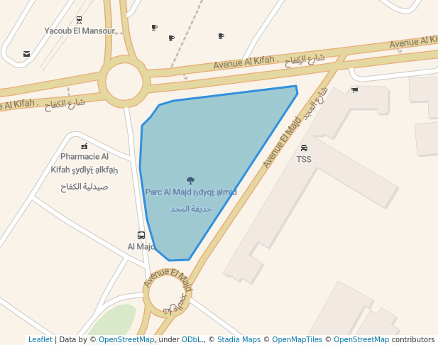 walking in Parc Al Majd حديقة المجد map in Rabat