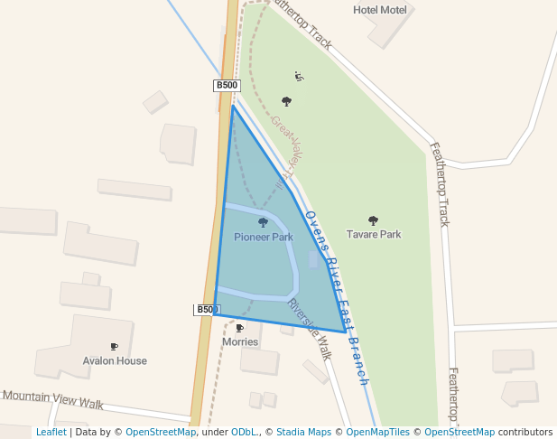 walking in Pioneer Park map in Harrietville