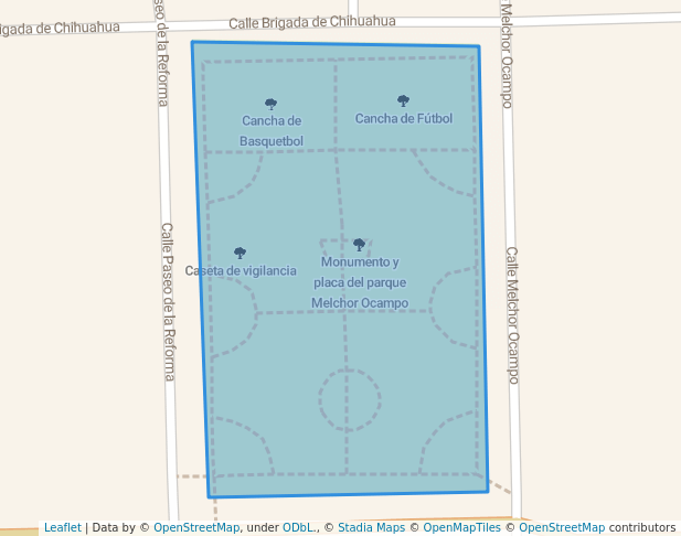 walking in Parque Paseo Ocampo map in Nuevo Casas Grandes