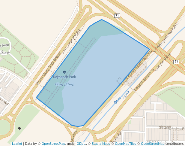 walking in Reyhaneh Park map in Qom