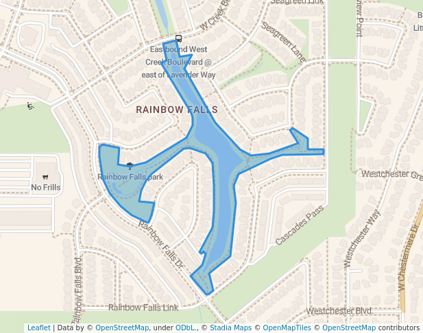 walking in Rainbow Falls park map in Chestermere