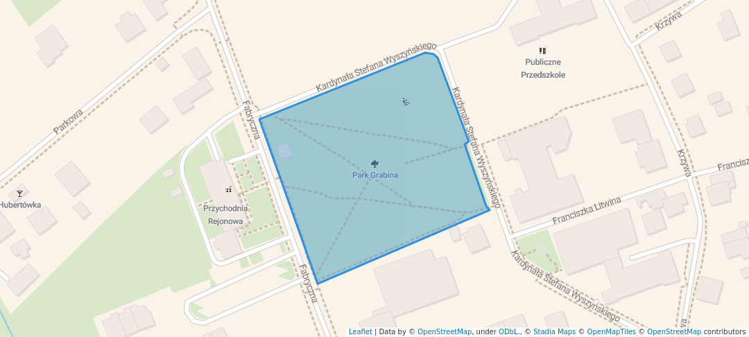 walking in Park Grabina map in Głogów Małopolski