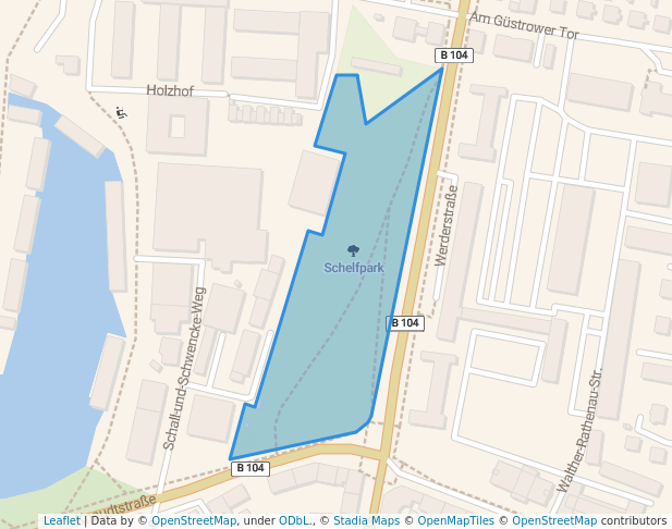 walking in Schelfpark map in Schwerin