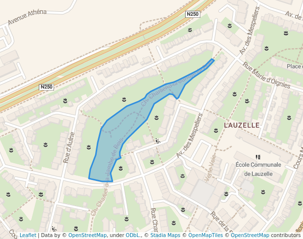 walking in Chemin Charlier à la Jambe de Bois map in Ottignies-Louvain-la-Neuve