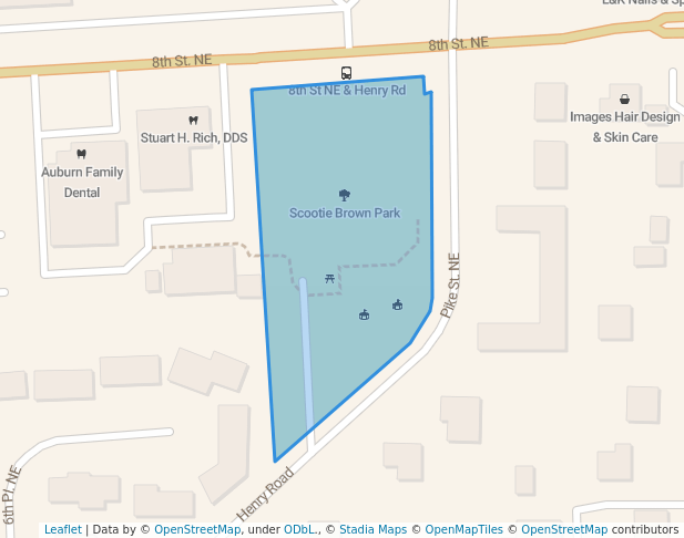 walking in Scootie Brown Park map in Auburn