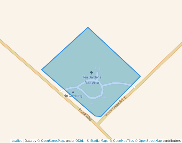 walking in Tea Gardens Rest Area map in Tea Gardens