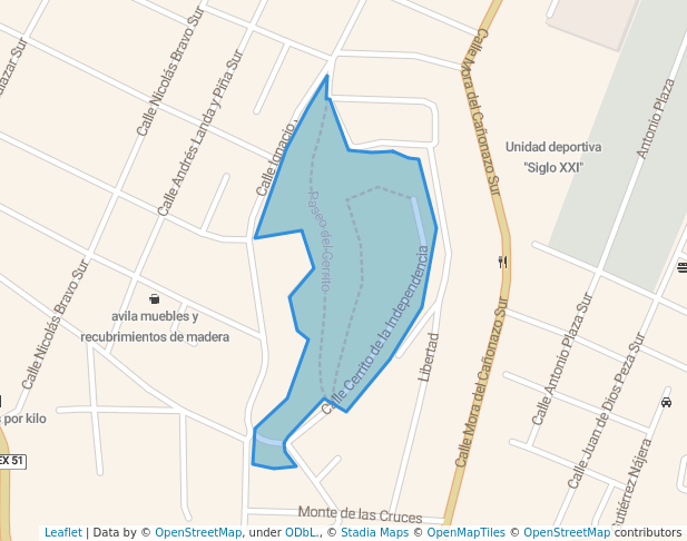 walking in Cerrito de la Independencia map in Zitácuaro