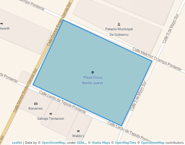 walking in Plaza Cívica Benito Juárez map in Zitácuaro