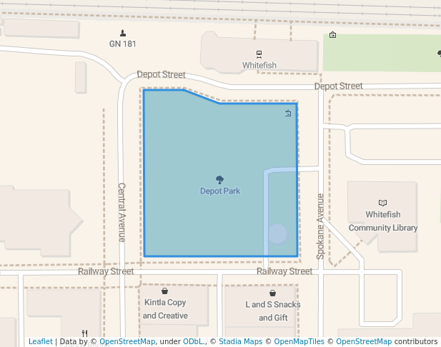 walking in Depot Park map in Whitefish