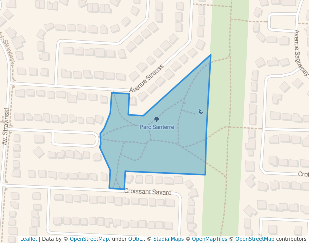 walking in Parc Santerre map in Brossard