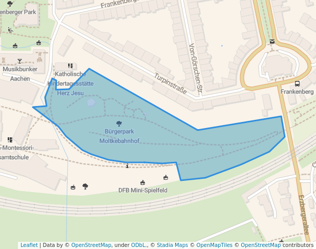 walking in Bürgerpark Moltkebahnhof map in Aachen