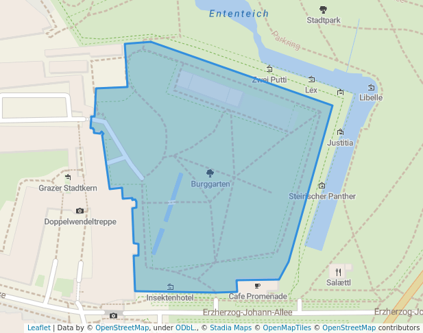 walking in Burggarten map in Graz