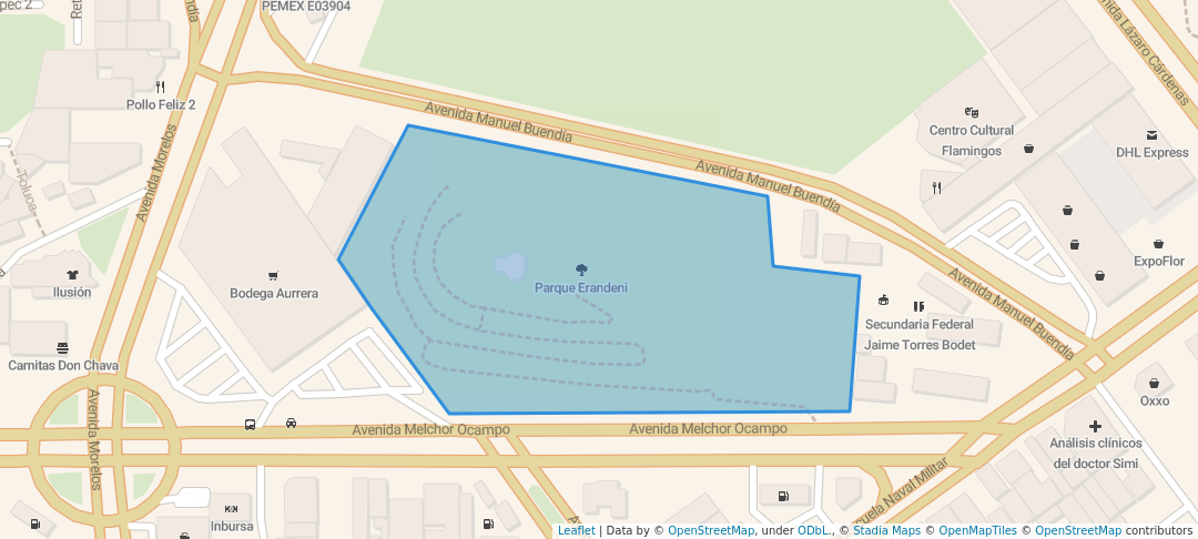 walking in Parque Erandeni map in Lázaro Cárdenas