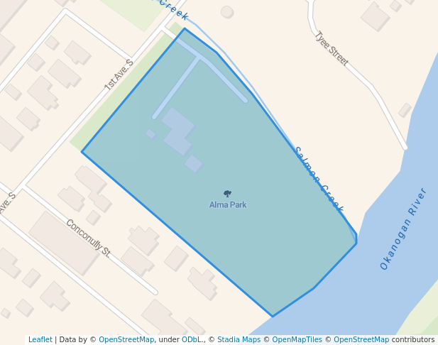 walking in Alma Park map in Okanogan