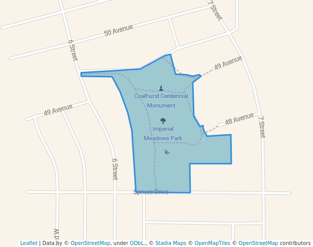 walking in Imperial Meadows Park map in Coalhurst