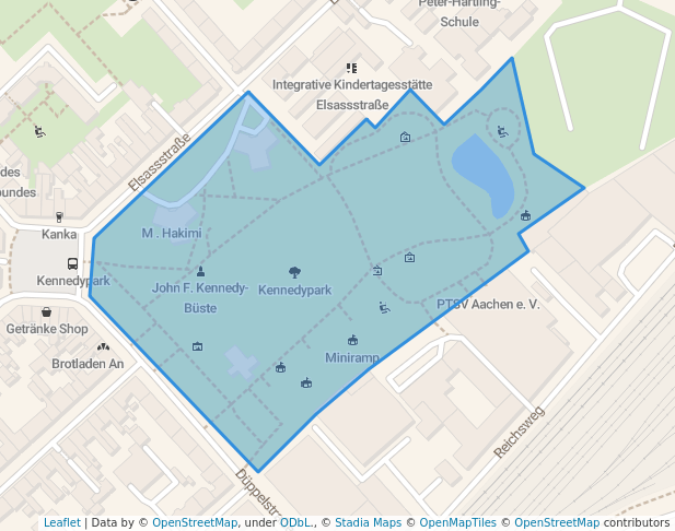 walking in Kennedypark map in Aachen