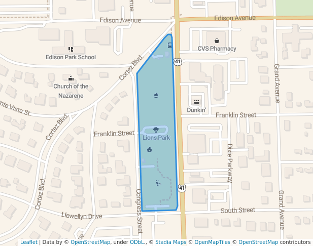 walking in Lions Park map in Fort Myers