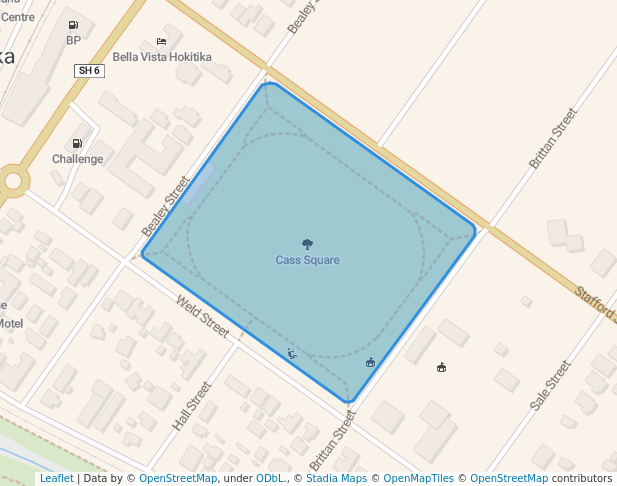 walking in Cass Square map in Hokitika