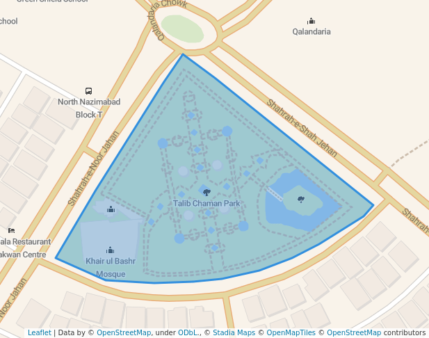 walking in Talib Chaman Park map in Karachi