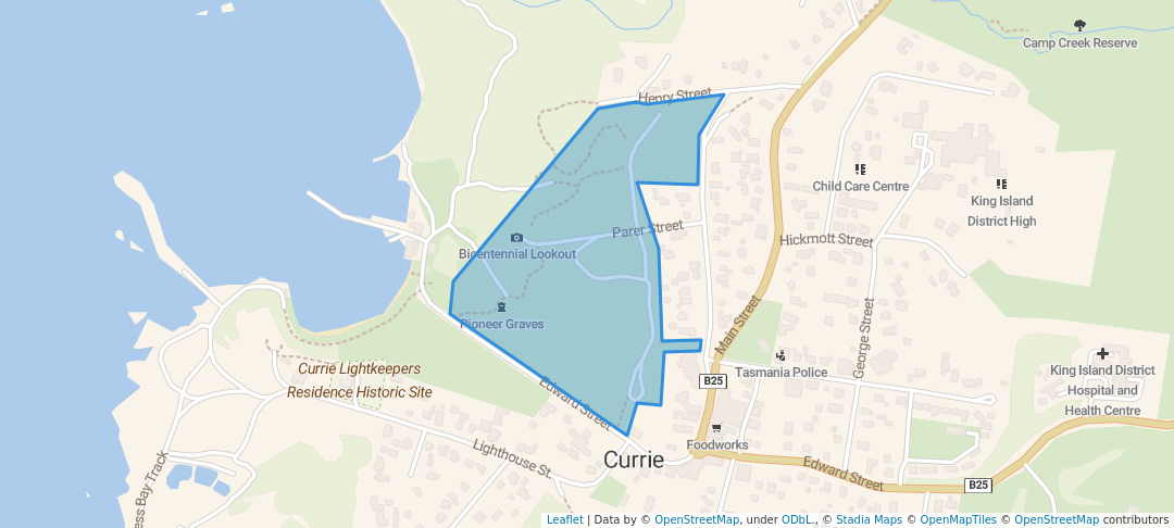 walking in Bicentennial Park map in Currie