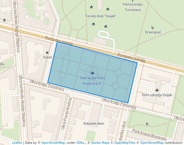 walking in Park kralja Petra Krešimira IV. map in Osijek