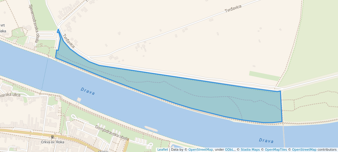 walking in Park lijeva obala Drave map in Osijek