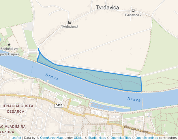 walking in Park lijeva obala Drave map in Osijek