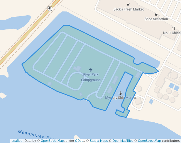 walking in River Park Campground map in Menominee