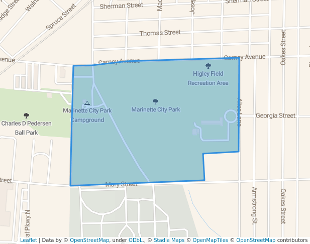 walking in Marinette City Park map in Marinette