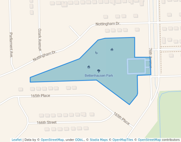 walking in Bettenhausen Park map in Tinley Park