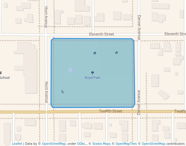 walking in Boyd Park map in Alamosa