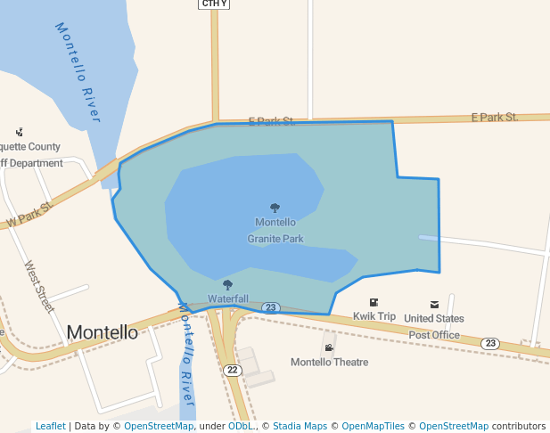 walking in Montello Granite Park map in Montello