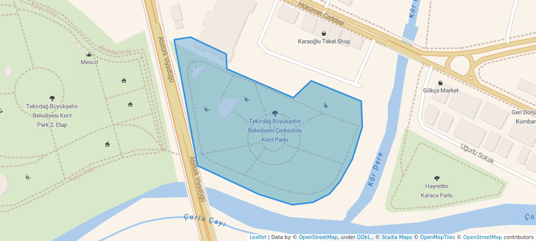 walking in Tekirdağ Büyükşehir Belediyesi Çerkezköy Kent Parkı map in Çerkezköy